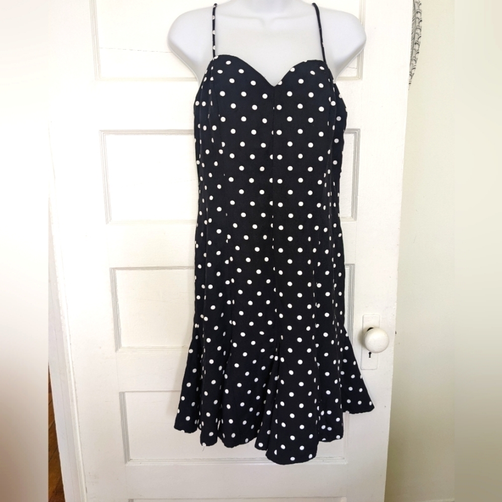 Roberta VINTAGE FLARED HEM COCKTAIL POLKA DOT  STRAPPY DRESS SIZE 9/10